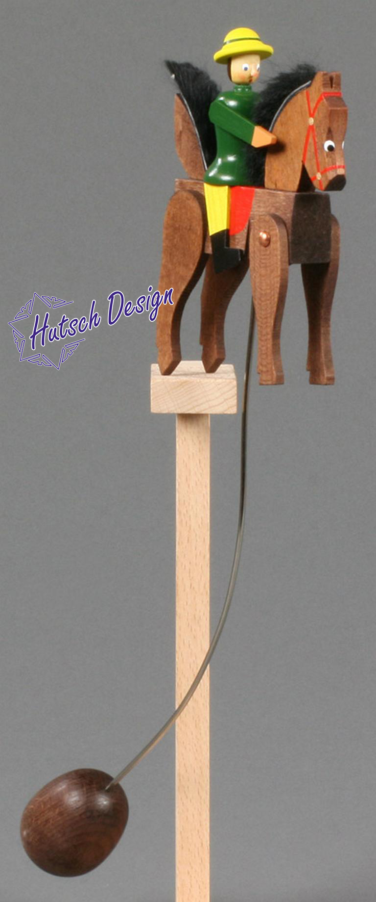 Schaukelfigur Reiter groß braunes Pferd, grüner Reiter 29cm