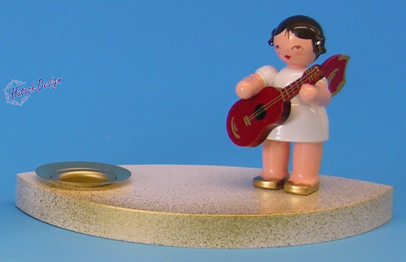 Kerzenhalter weiß/gold Engel mit Gitarre, Flügel rot