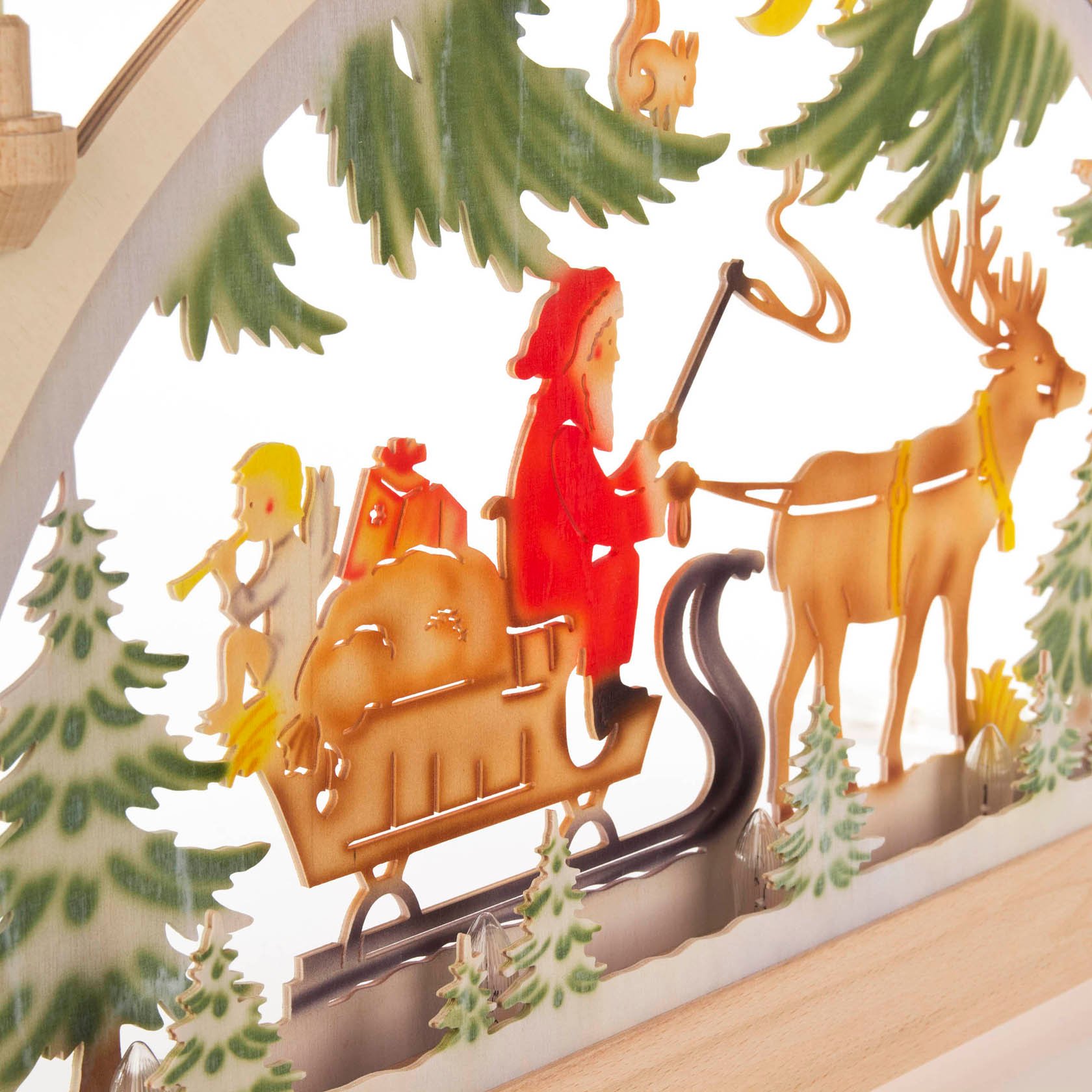 Schwibbogen mit Nikolaus auf Schlitten farbig, elektrisch beleuchtet 40x65cm