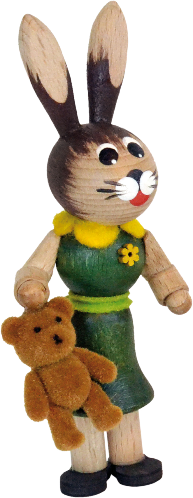 Osterhäsin, grün, Teddy in Hand