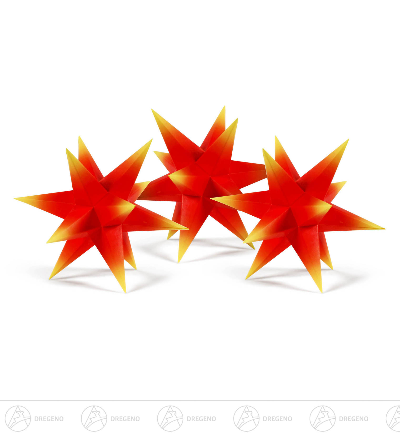 Bastelset Adventsstern (3 Stück) Roter Kern mit gelben Spitzen 16cm