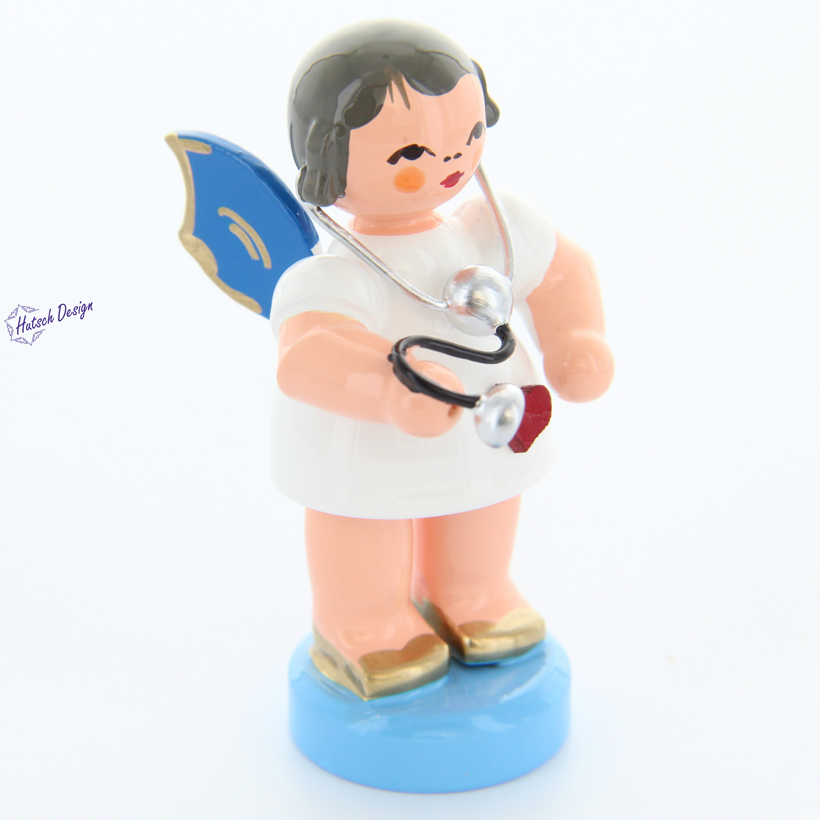 Herzengel stehend mit Stethoskop, blaue Flügel