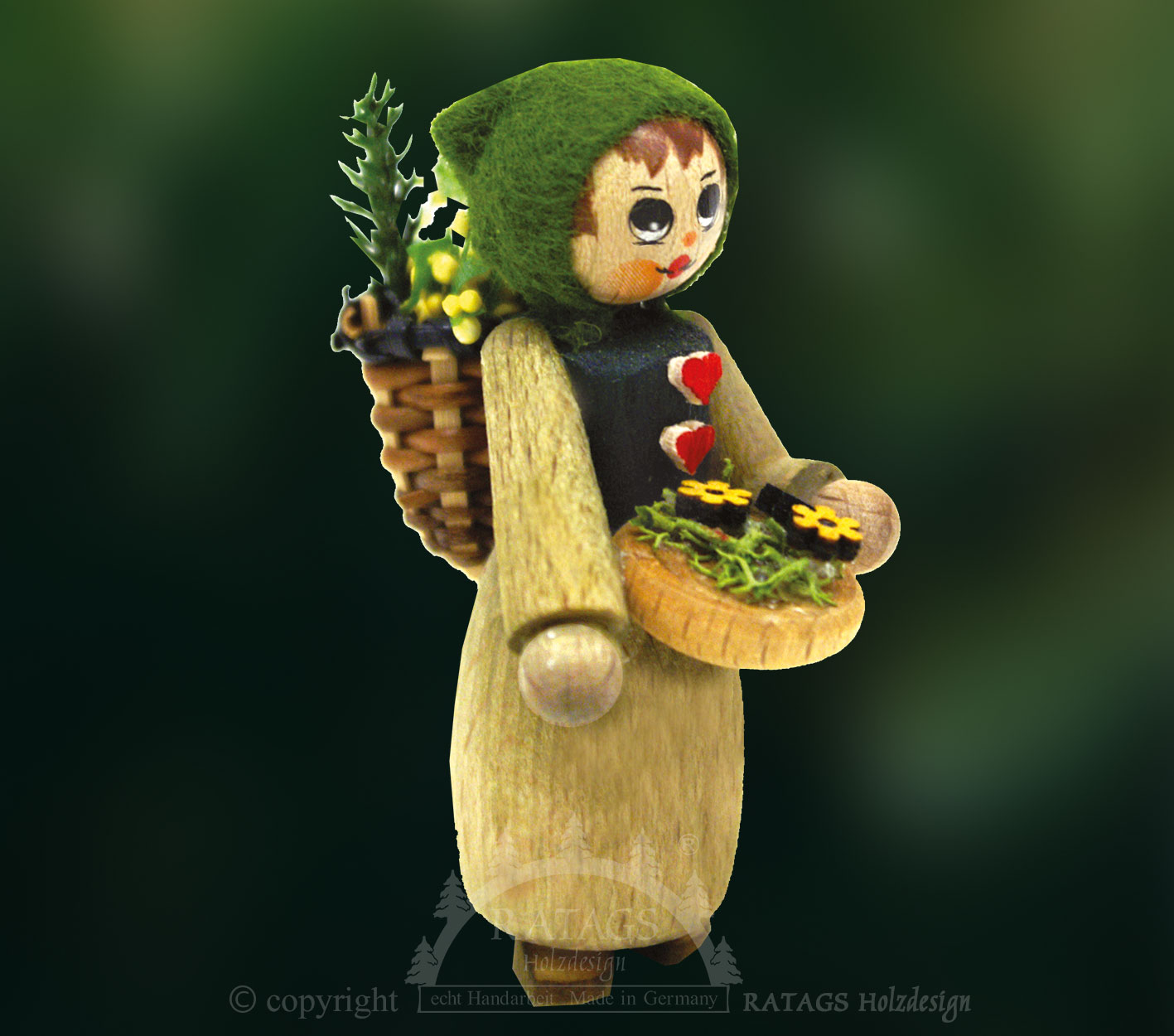 Figur, Blumenfrau, Blumenschale und Huckkorb