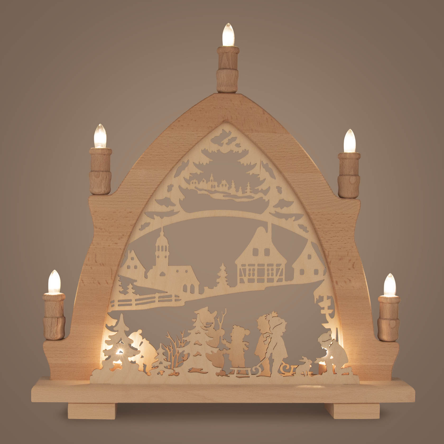 Leuchterbogen Buche - Winterkinder LED-Beleuchtung 43x41cm