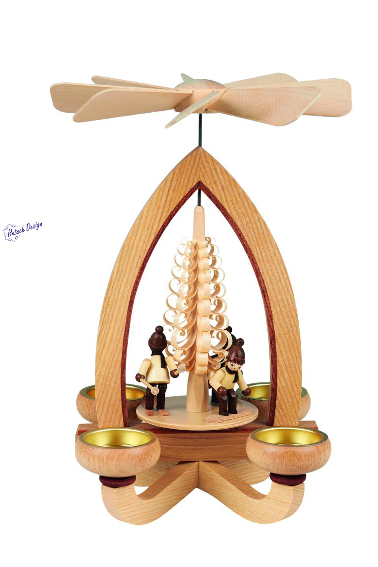 Teelichtpyramide mit Wintersportler 28cm