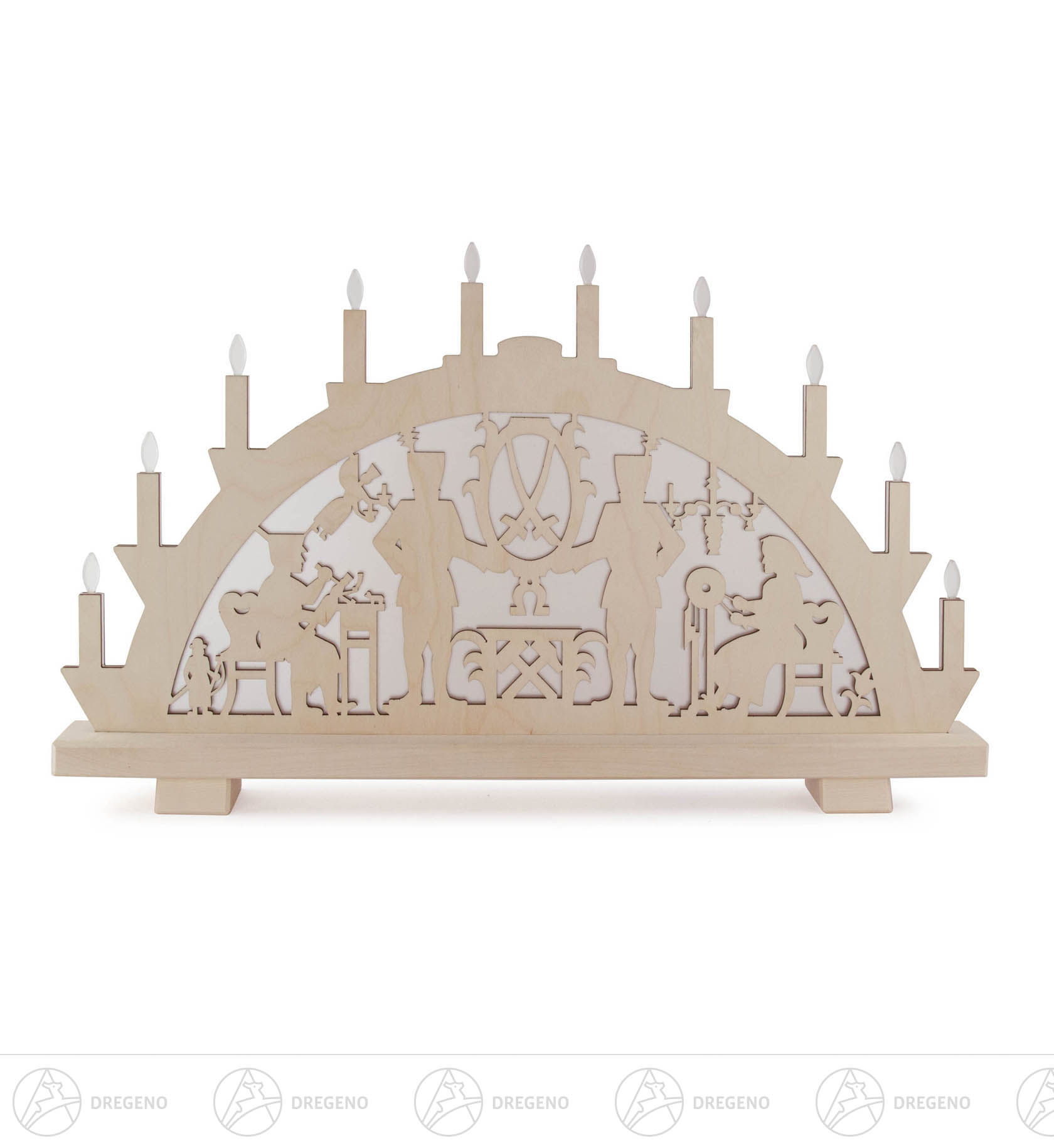 Schwibbogen SCH-L-ICHT Erzgebirgsmotiv mit LED-Beleuchtung Netzspannung 100-240V 37x64cm