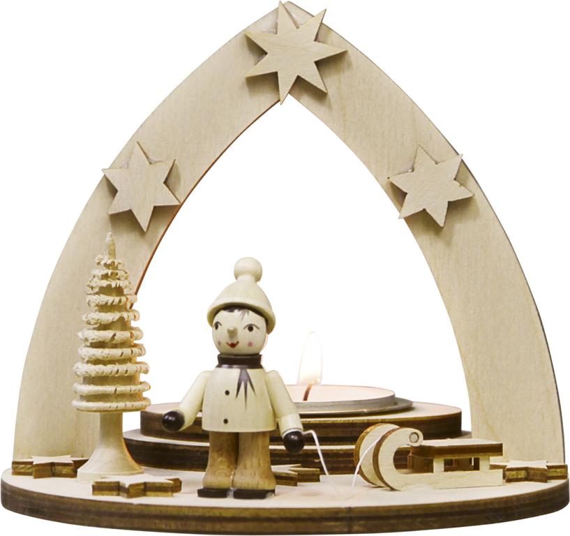 Teelichthalter Winterkind mit Schlitten 1 TL 12,0 x 11,5 x 12,0 cm