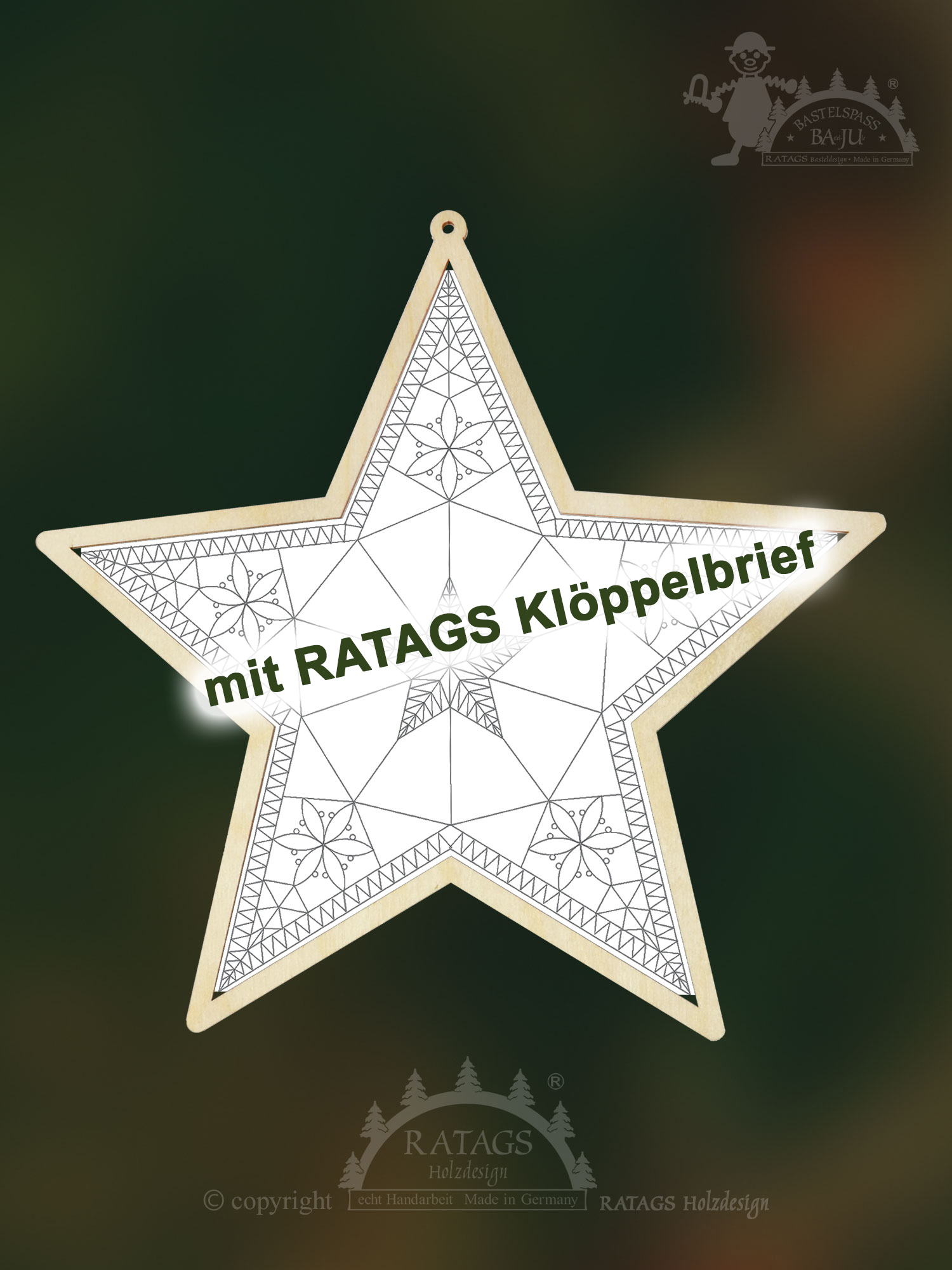 Klöppelrahmen, Stern zum Hängen mit RATAGS Klöppelbrief