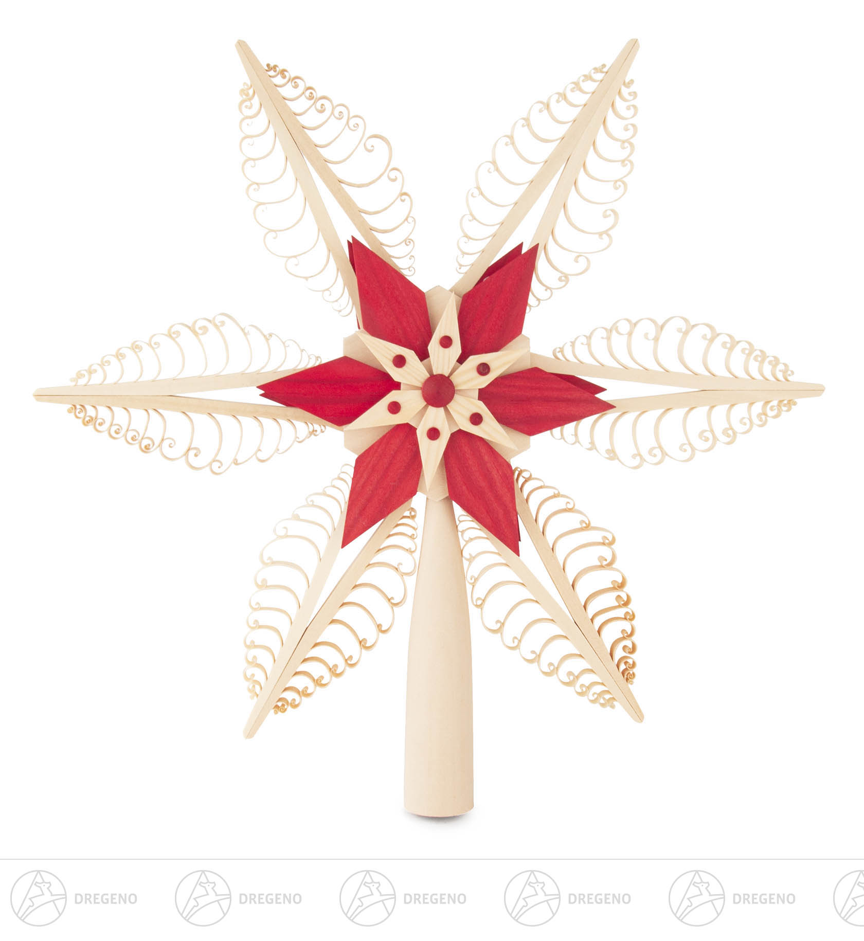 Christbaumspitze Spanstern rot-natur mit elektr.Beleuchtung Durchmesser 32cm