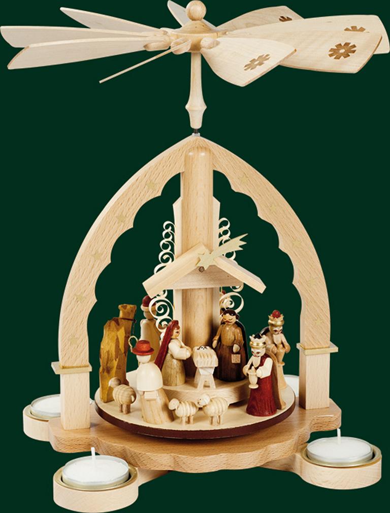 Pyramide Weihnachtsbescherung, natur, für Teelichte u. Kerzen