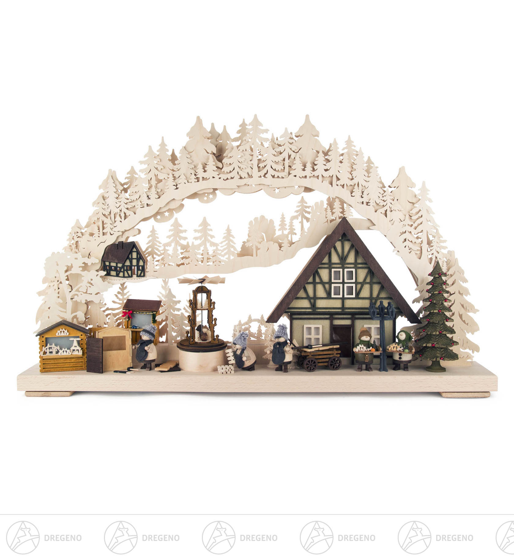 Schwibbogen Weihnachtsmarktbau groß, indirekt elektrisch beleuchtet 43x72cm