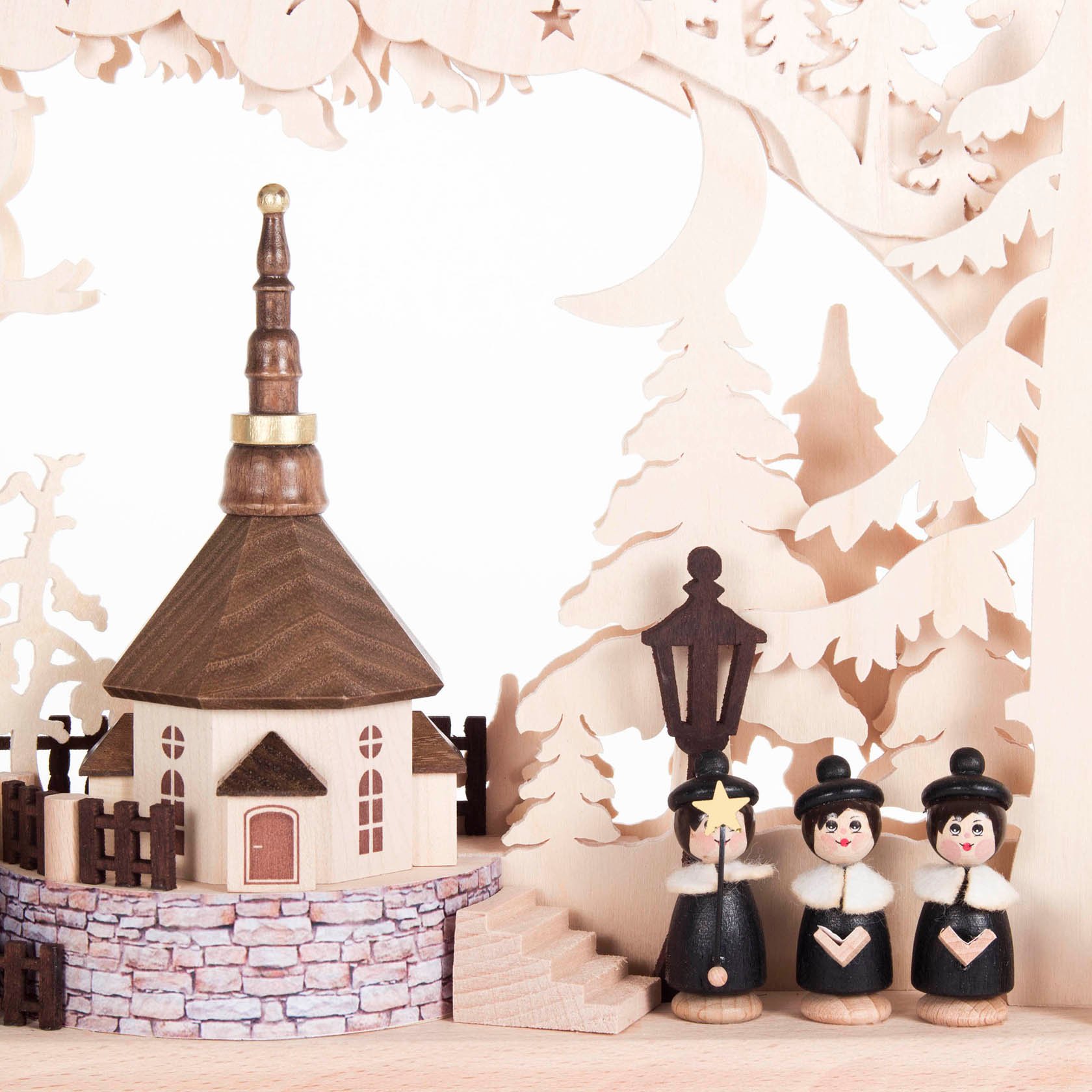 Schwibbogen Dorfkirche klein, indirekt elektrisch beleuchtet 29x43cm