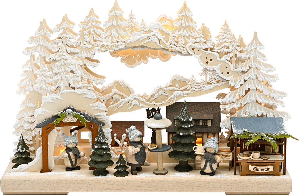 3D-Schwibbogen kl., Gebirgsweihnachtsmar mit Raureif