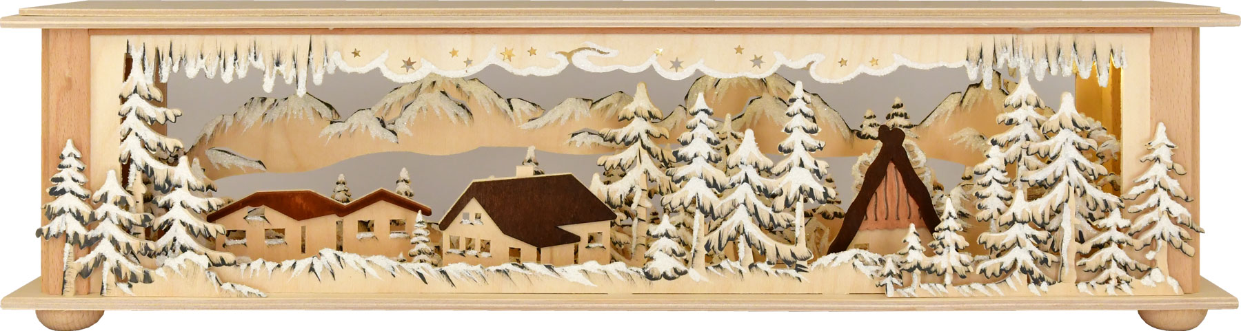 Raumleuchte kl., Wald und Eiszapfen, flach, handbemalt grau, Raureif