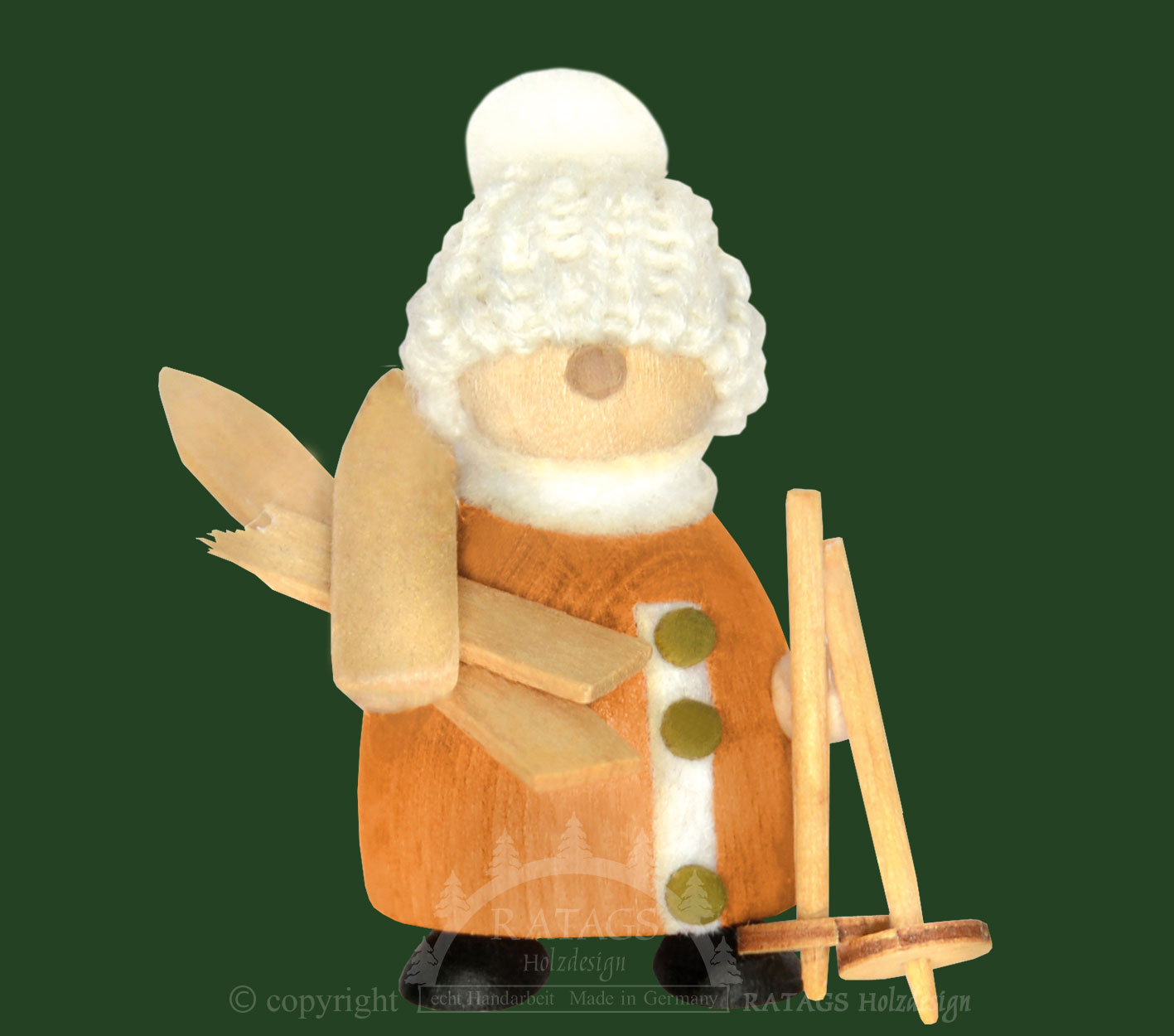 Snow-Molli mit Skiern, weiße Strickmütze