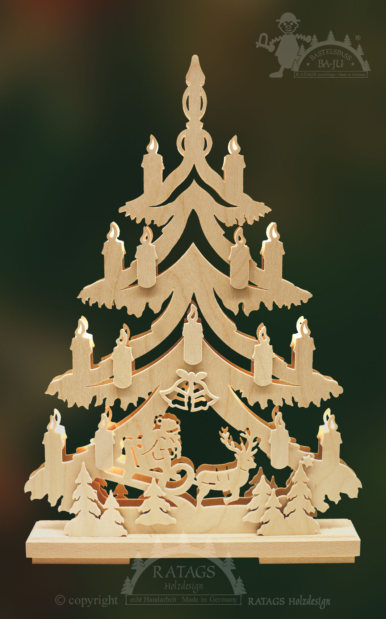 Tanne zum Basteln, klein, Weihnachtsmann mit Rentier