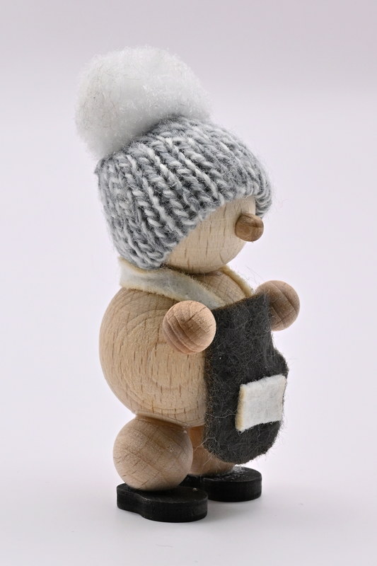 Schneemann natur, stehend, graue Mütze, graue Schürze