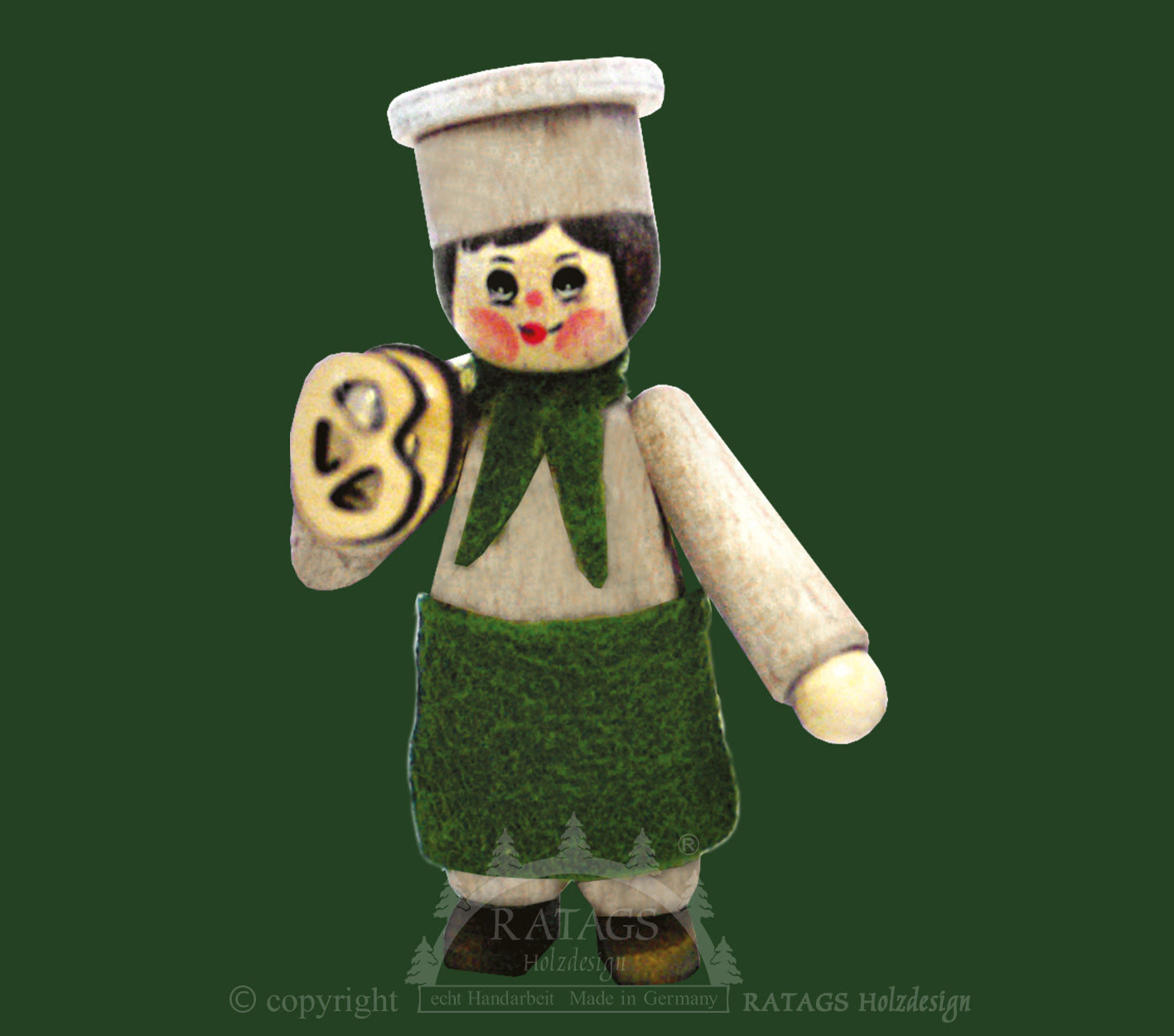 Figur, Bäcker mit Brezeln, weiß gebeizt