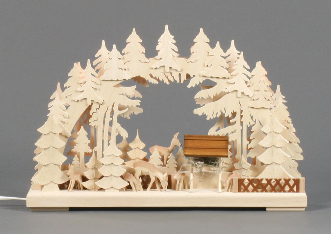 Schwibbogen Wildfütterung klein, indirekt elektrisch beleuchtet