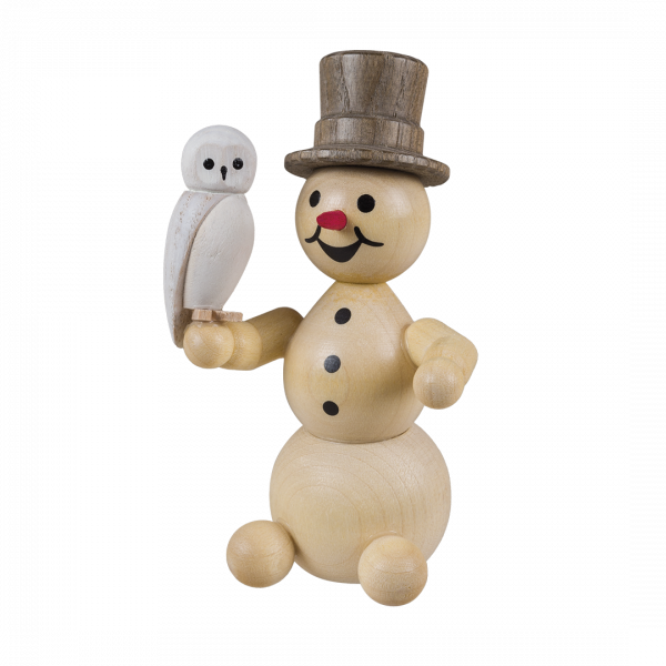 Schneemann mit Schneeeule sitzend, ohne Sockel 8 cm