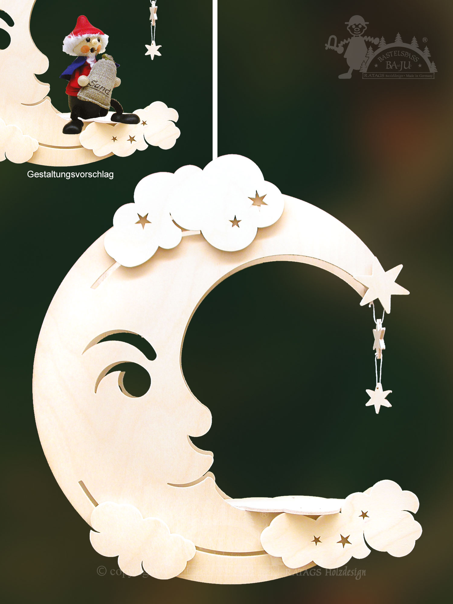 Fensterbild, beleuchtet, zum Basteln, Mond, Selbstmontage