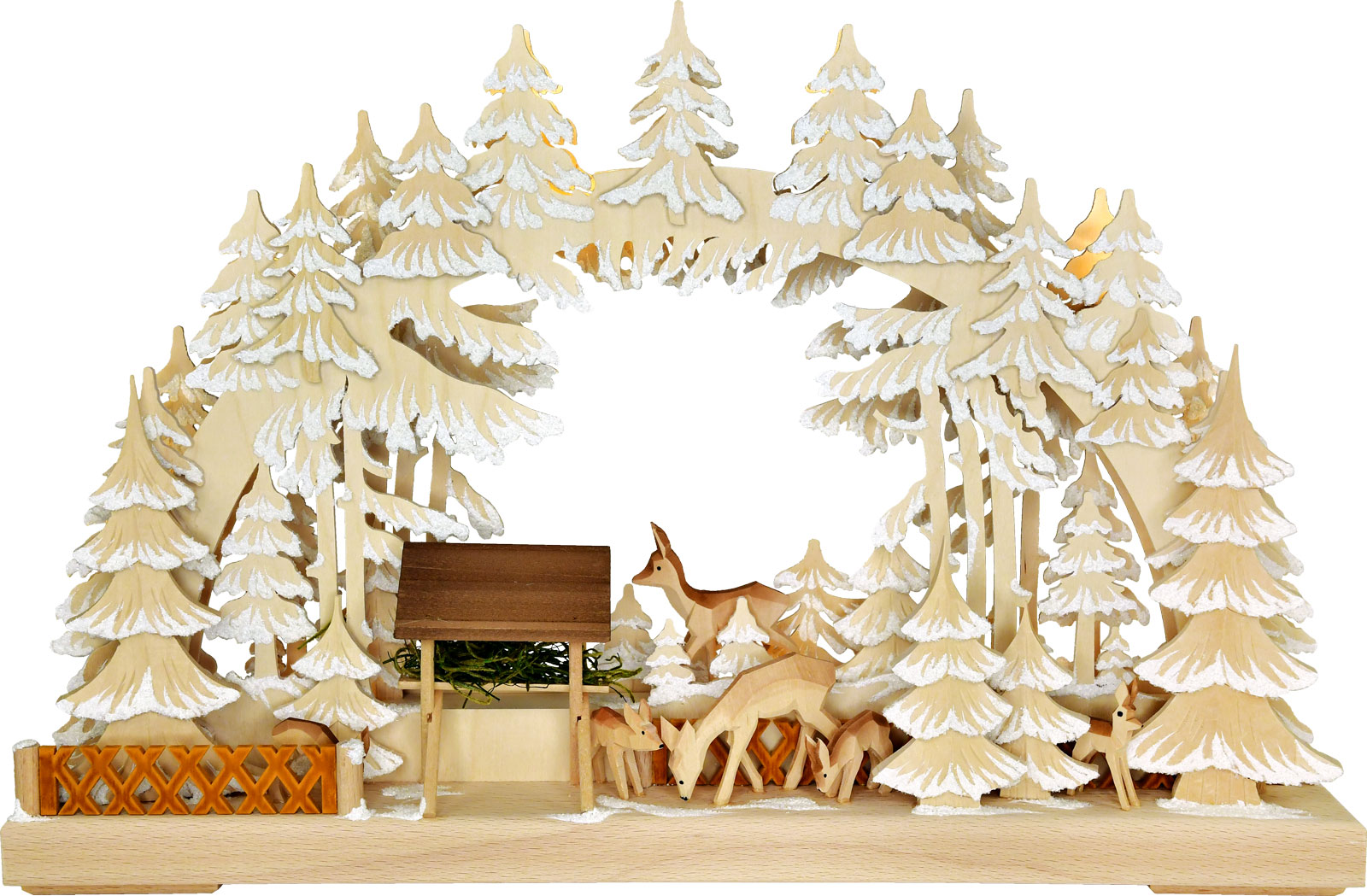 3D-Schwibbogen kl., Rehe an der Futterkrippe, Raureif