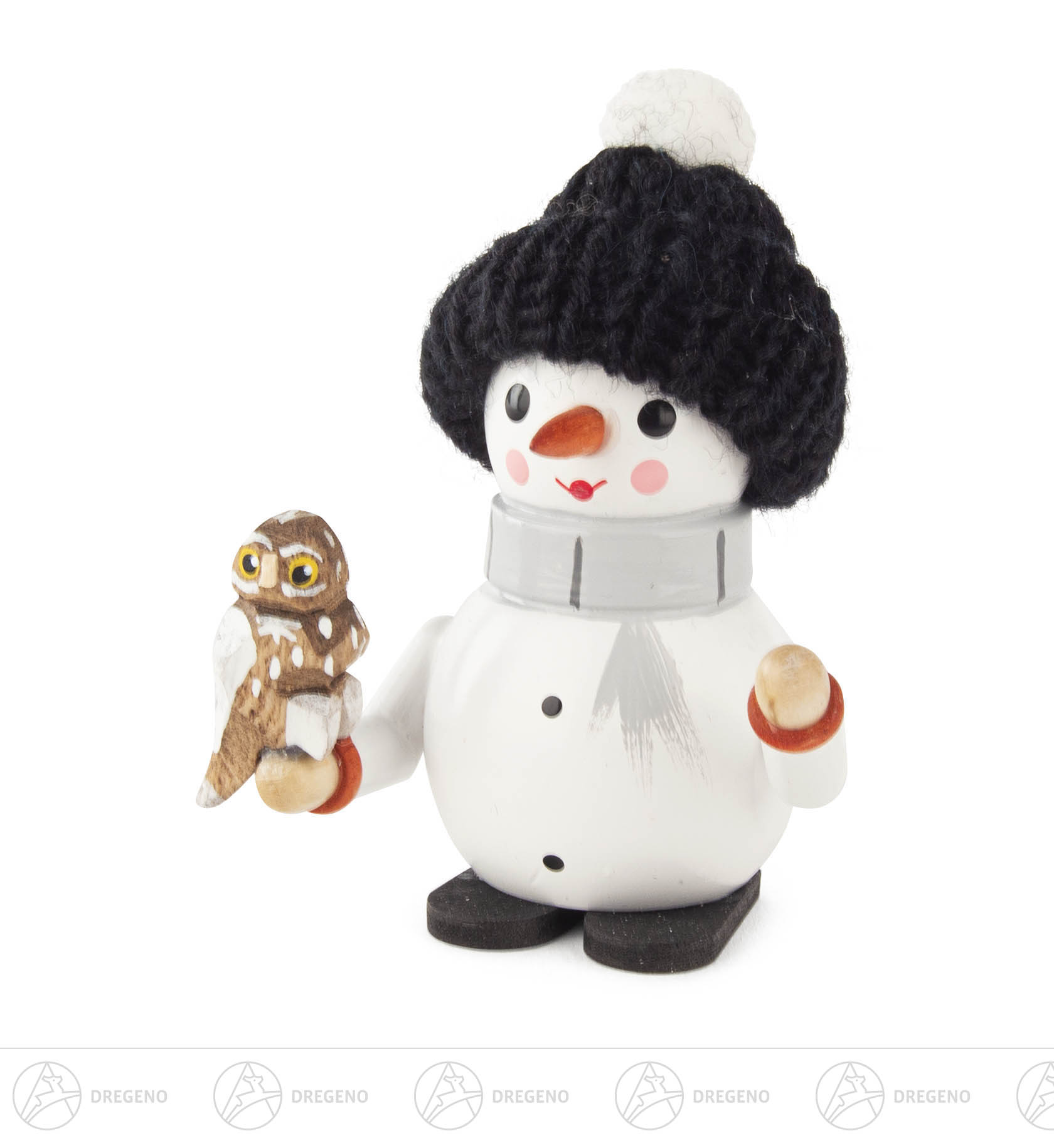 Schneemann Hugo mit Eule 8cm
