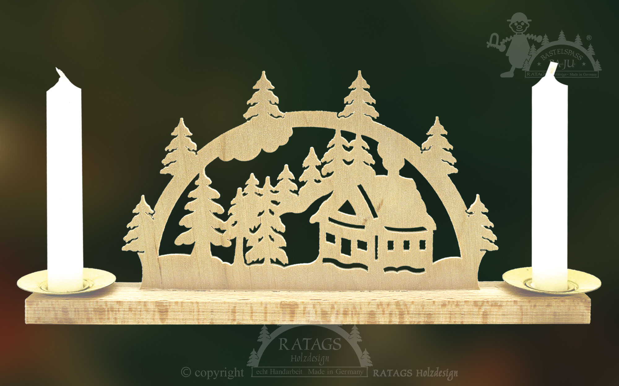 Mini-Schwibbogen für 2 Puppenkerzen Schneehütte