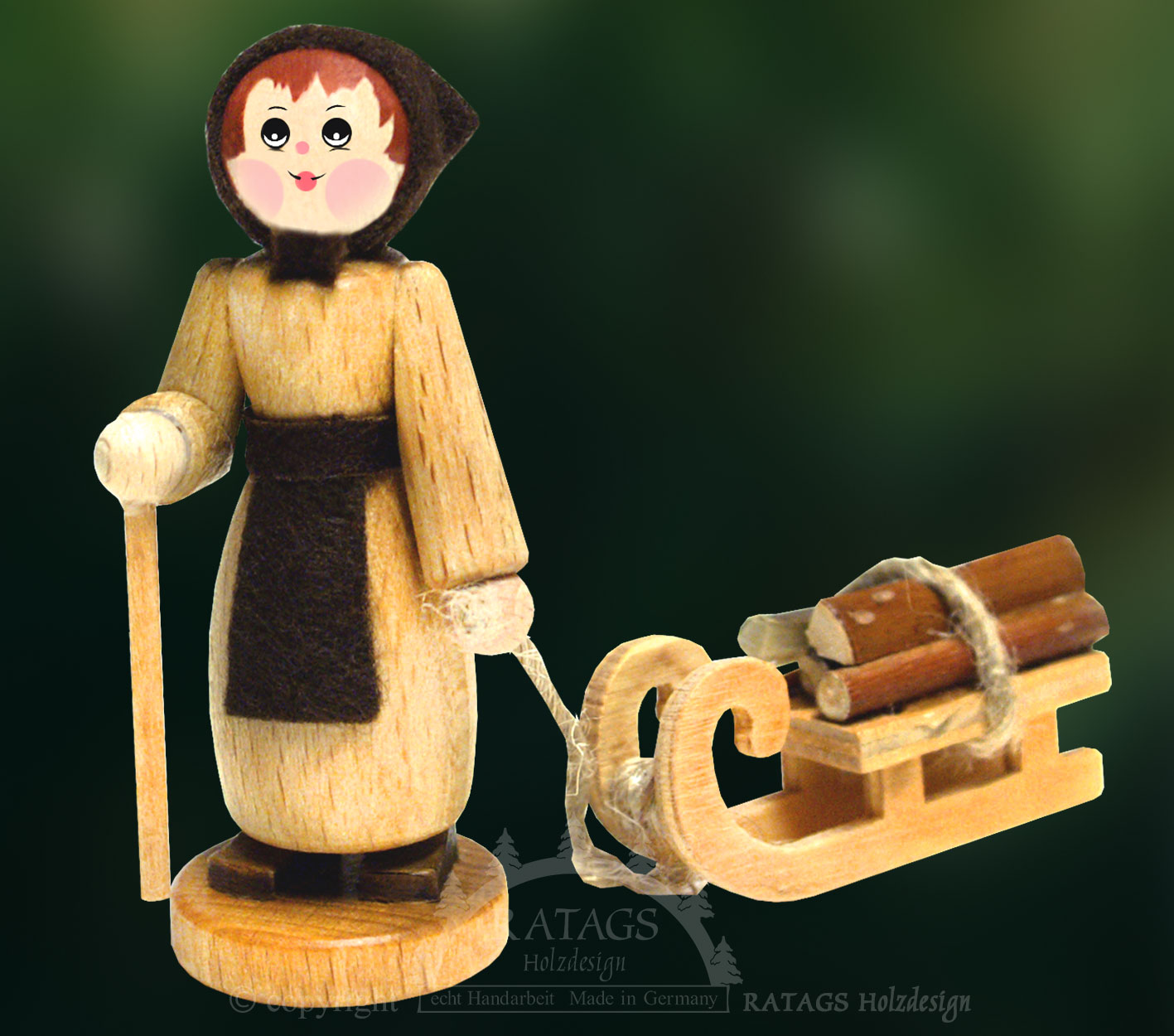 Figur, Holzsammlerin, Schlitten, Stock, natur