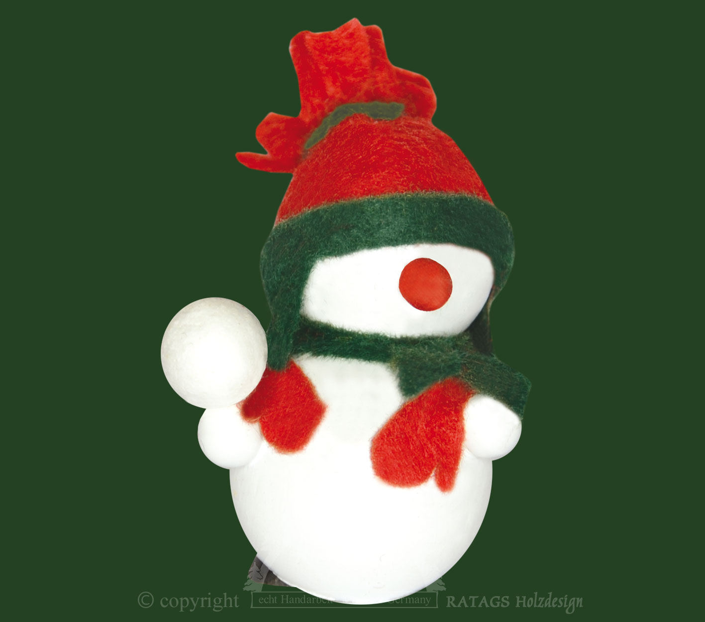 Schneemann mit Schneeball, rote Mütze