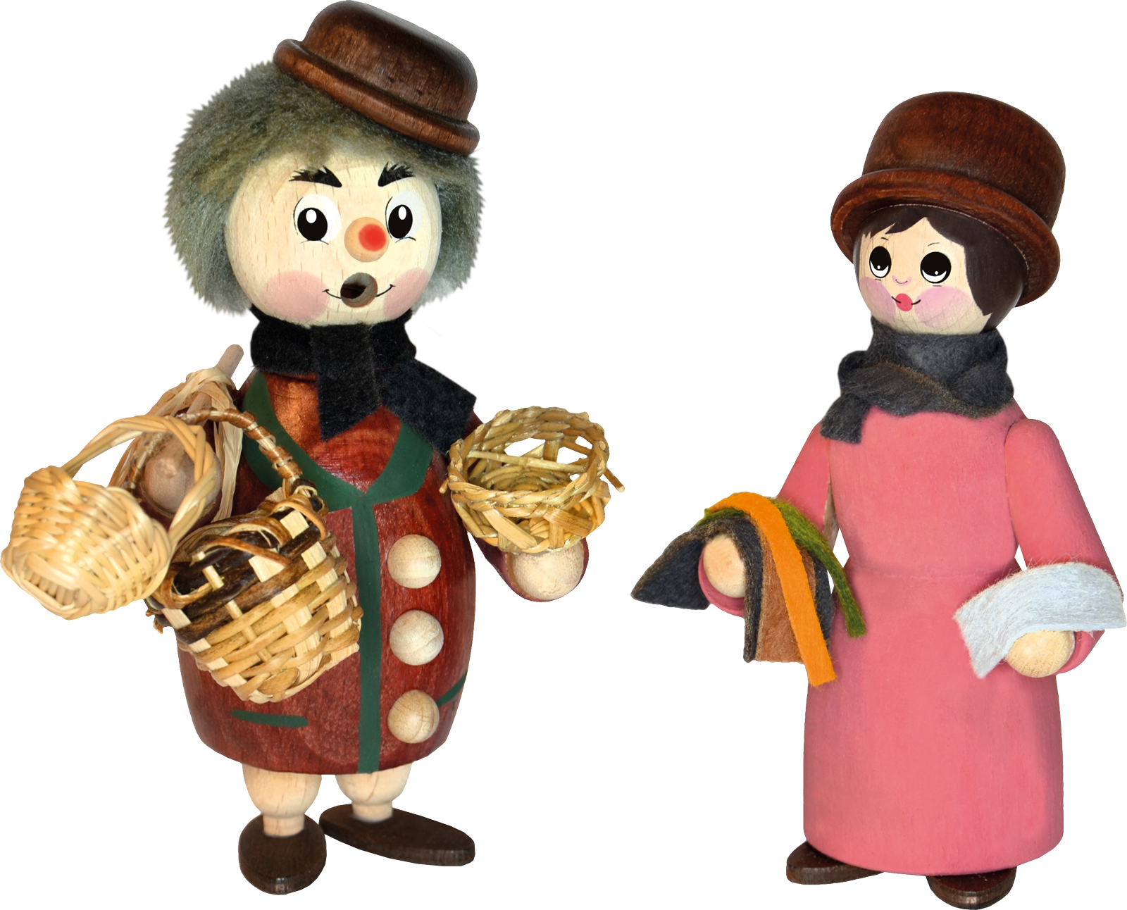 Räuchermännchen zum Basteln, Korbmacher (RM) mit Ehefrau (Figur)