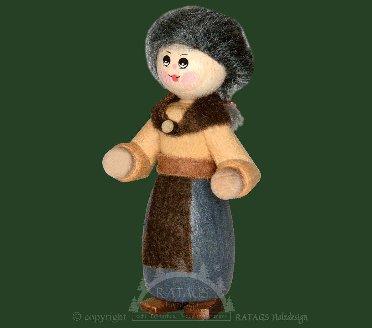 Sammler-Püppchen, Frau mit Rock, graue Haare, Zopf