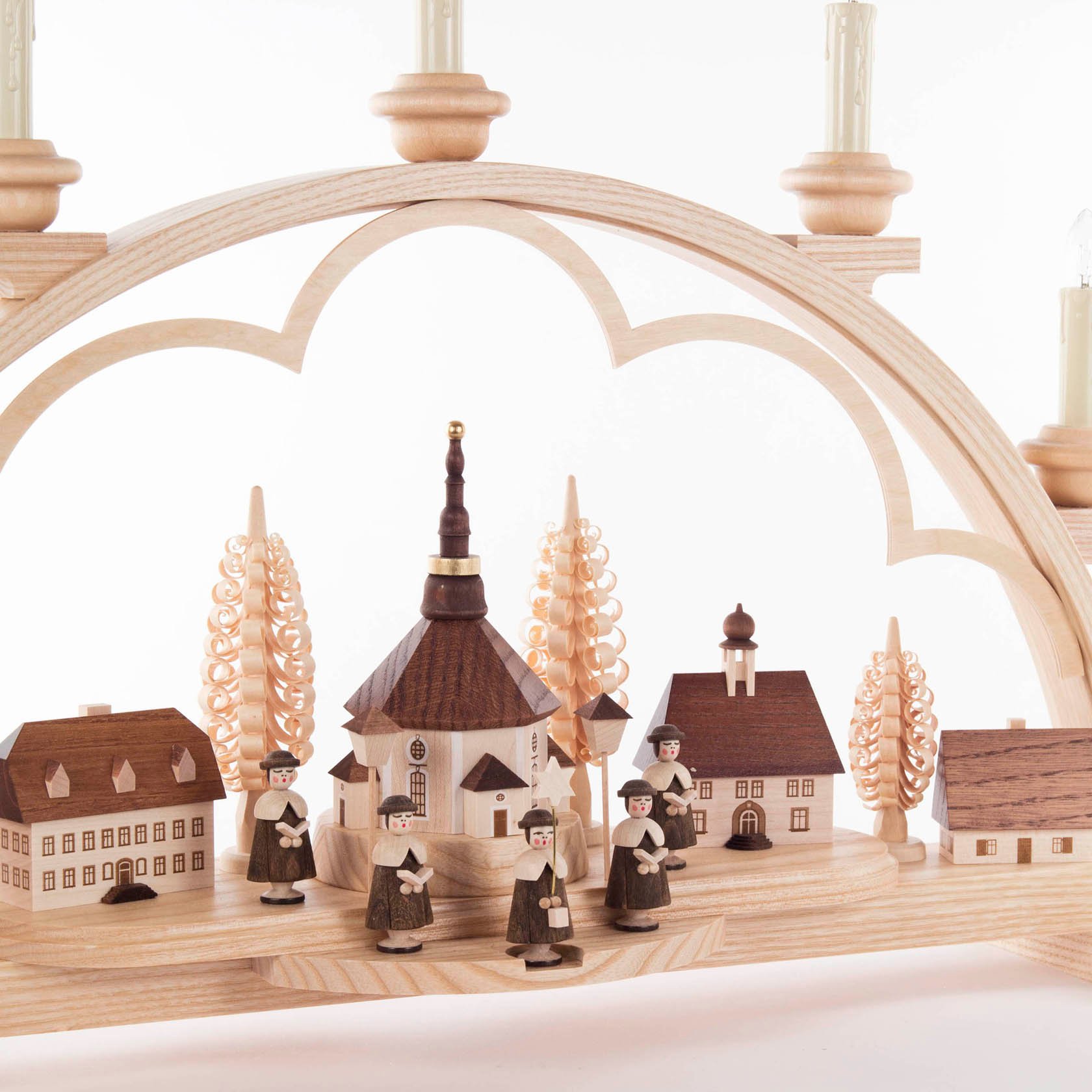 Schwibbogen mit Seiffener Dorf und Kurrende, elektrisch beleuchtet36 x64cm