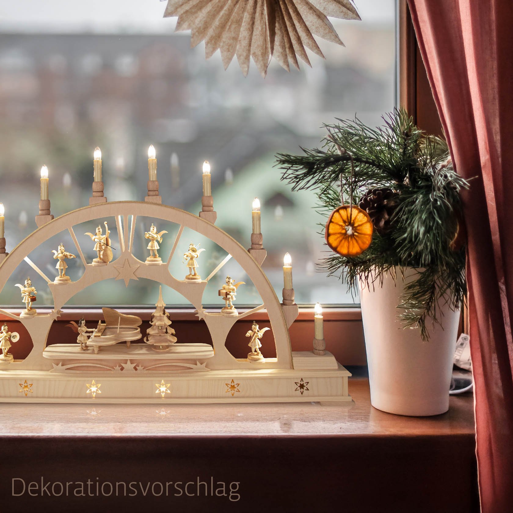 Schwibbogen für Sammelfiguren mit elektrischer Beleuchtung LED 45x78cm