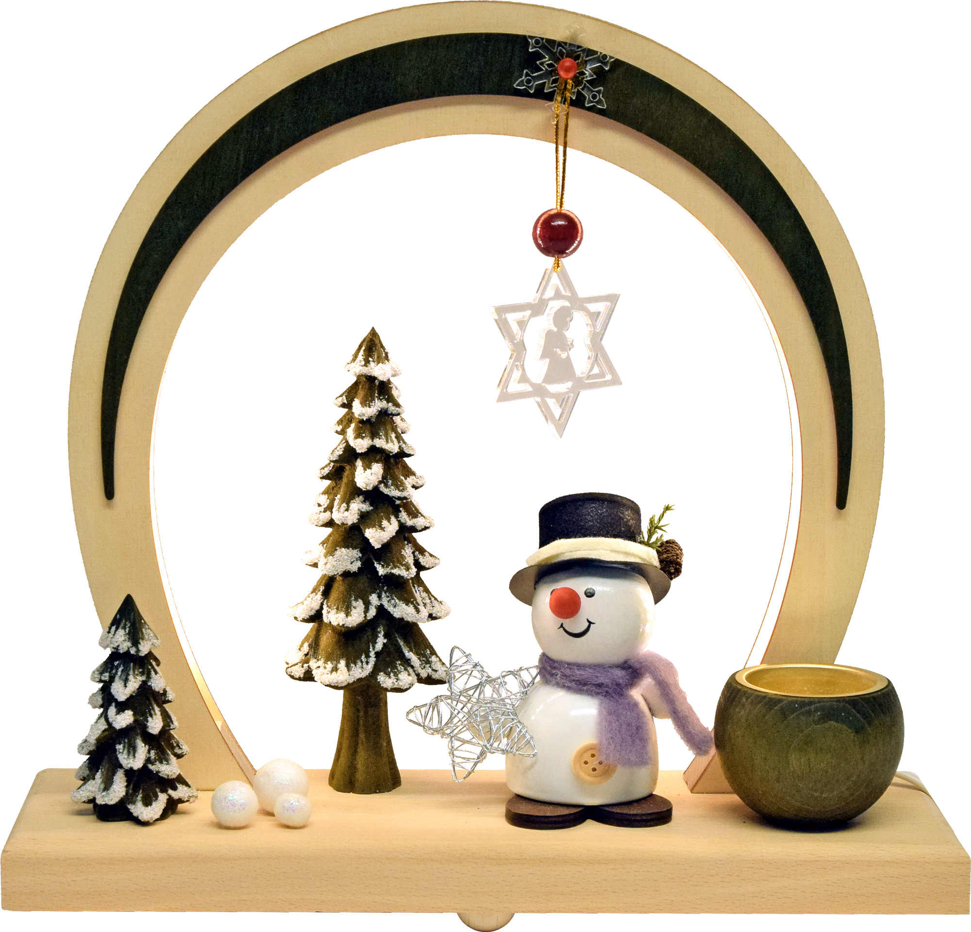 LED-Bogen, grün, Schneemann mit Flocke