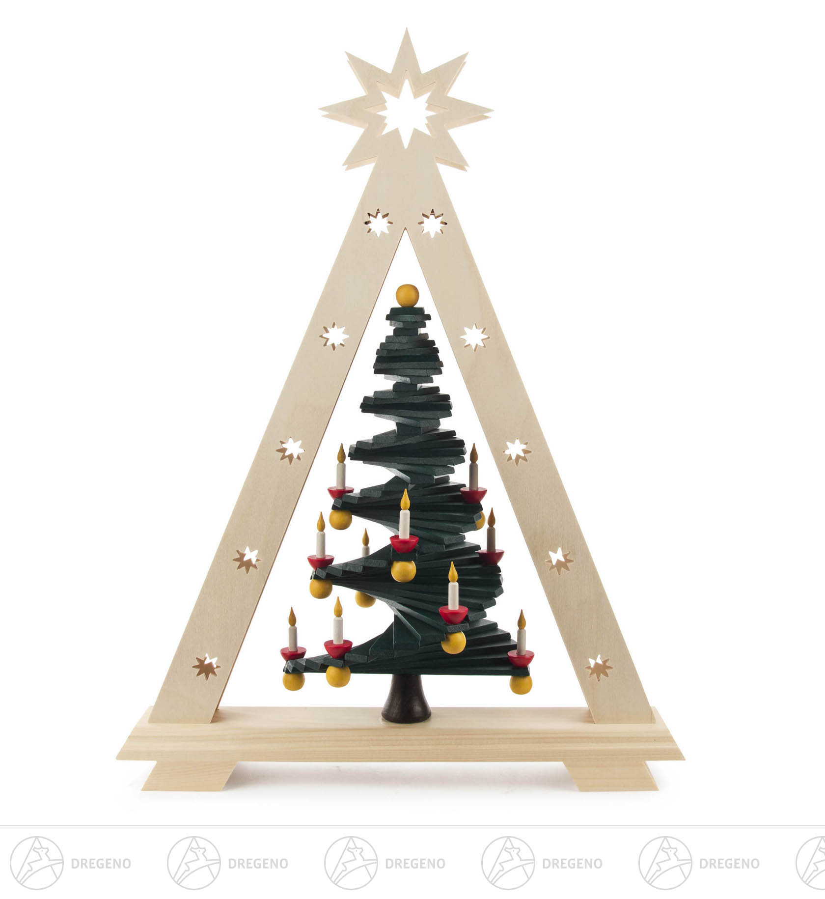 Schwibbogen Spitze-Stufenbaum mit LED-Beleuchtung (Input 100-240V) 48x36cm