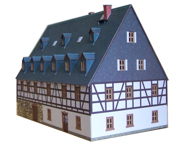 04-02-H0 - Großes Fachwerkhaus mit kleinen Gauben