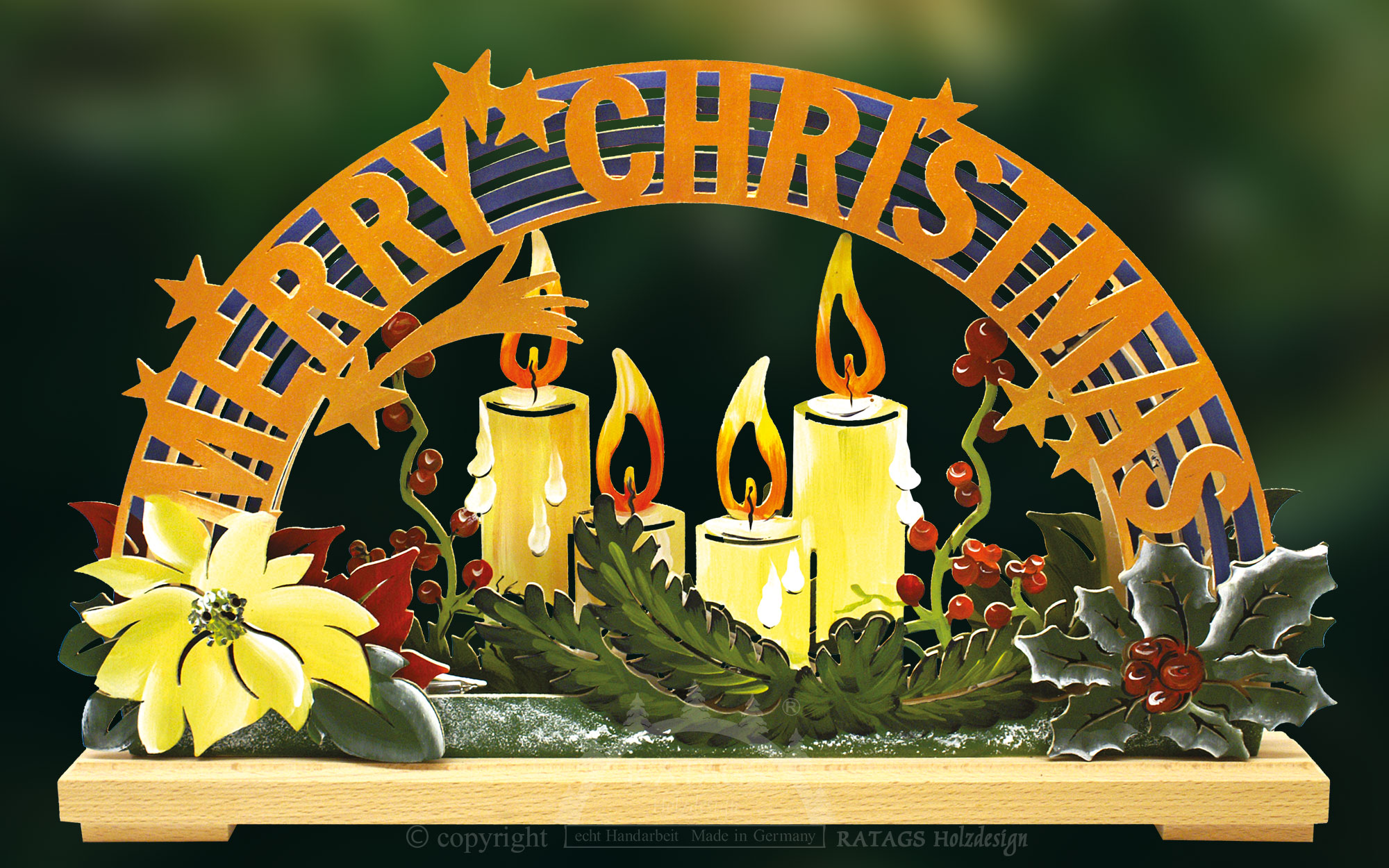 Schwibbogen kl., Merry Christmas, handbemalt winterlich