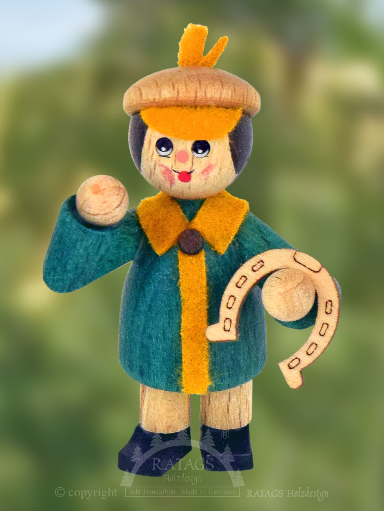 Figur, Glückskind, Junge, Hufeisen, türkis