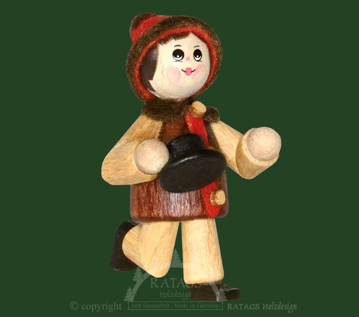Sammler-Püppchen, Kind mit Schneemannhut in der Hand