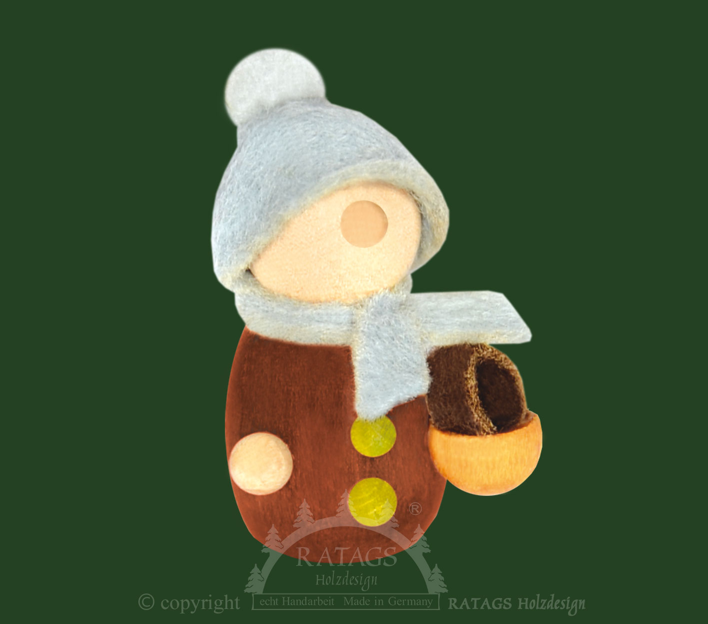 Mini-Molli mit Bommelmütze und Körbchen,