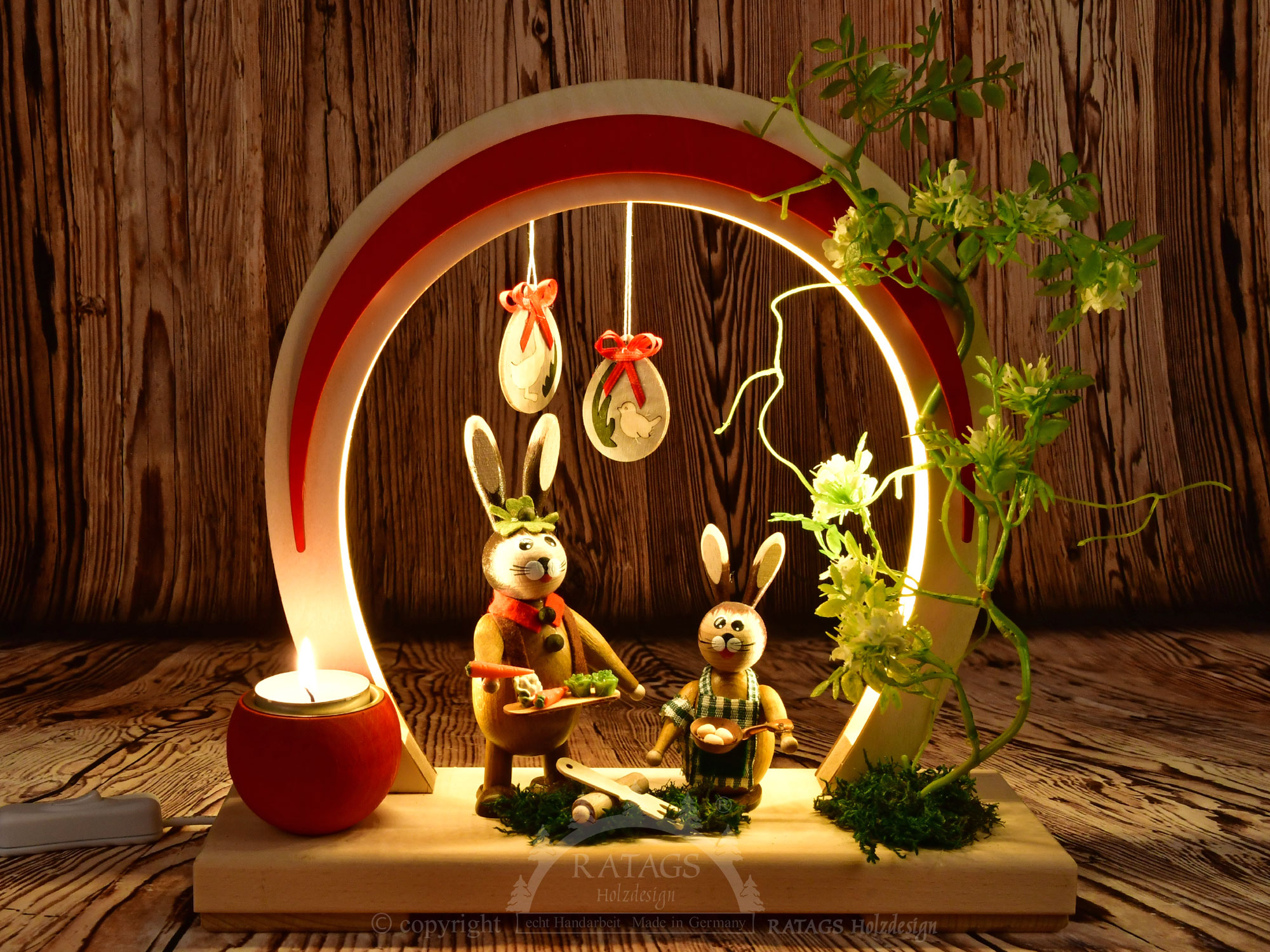 Romantikleuchte Ostern, LED, rund, rot, Besteck