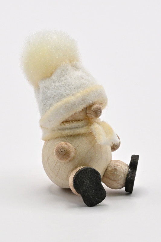 Schneemann mini, sitzend, weiße Mütze