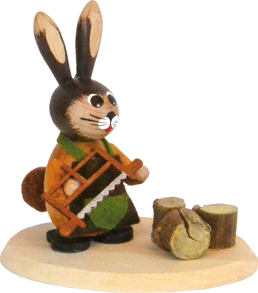 Osterhase Waldarbeiter, mit Holzsäge