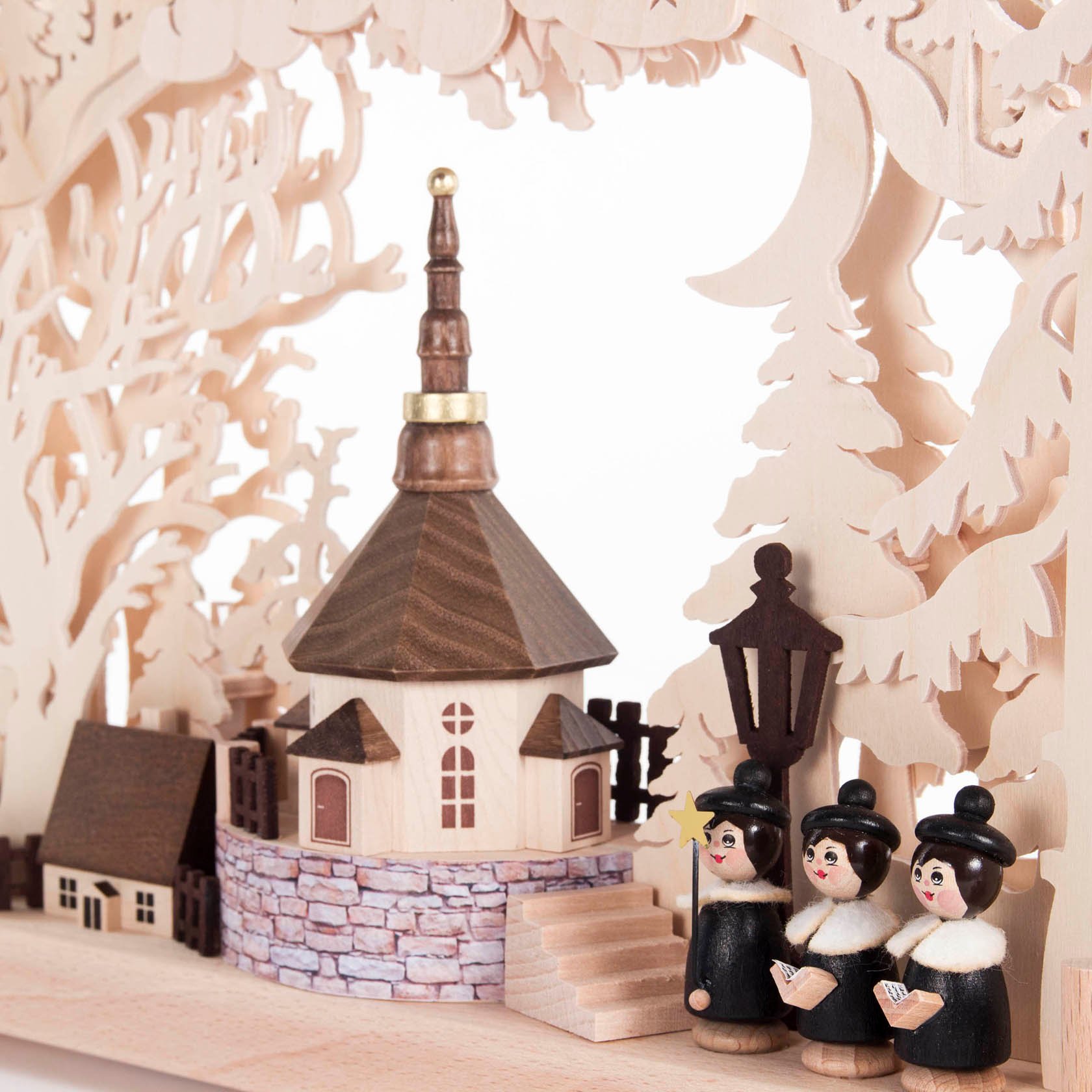 Schwibbogen Dorfkirche klein, indirekt elektrisch beleuchtet 29x43cm