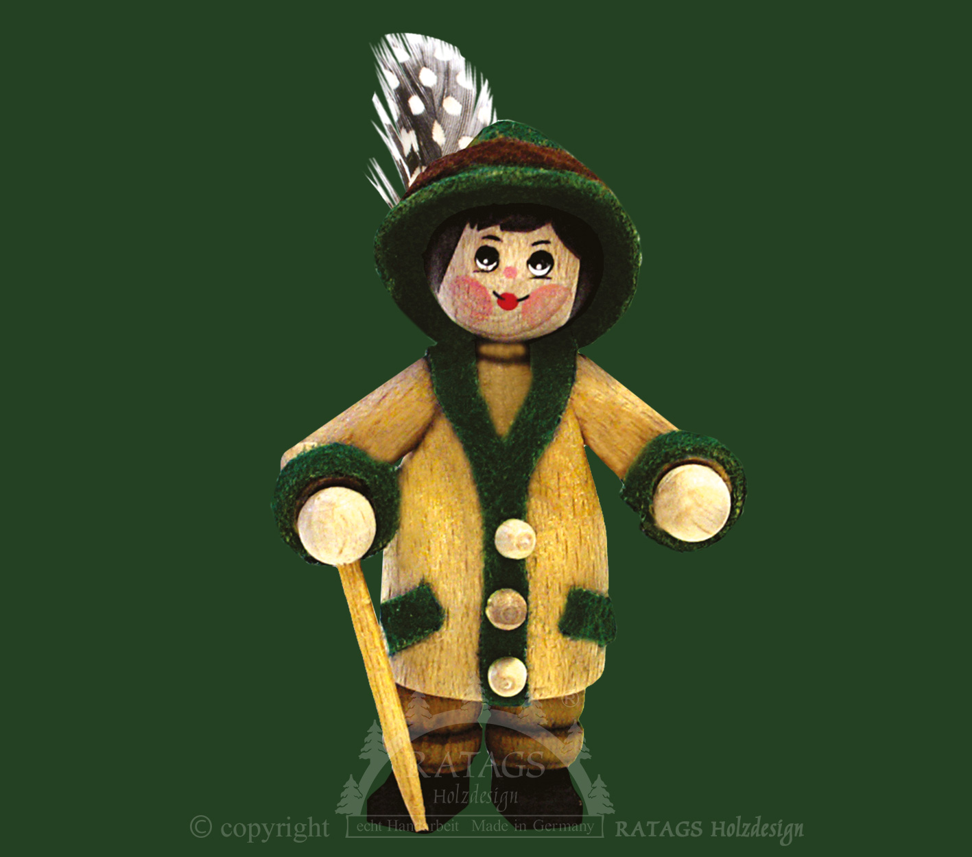 Figur, Wanderer, natur, Stock, grüner Hut