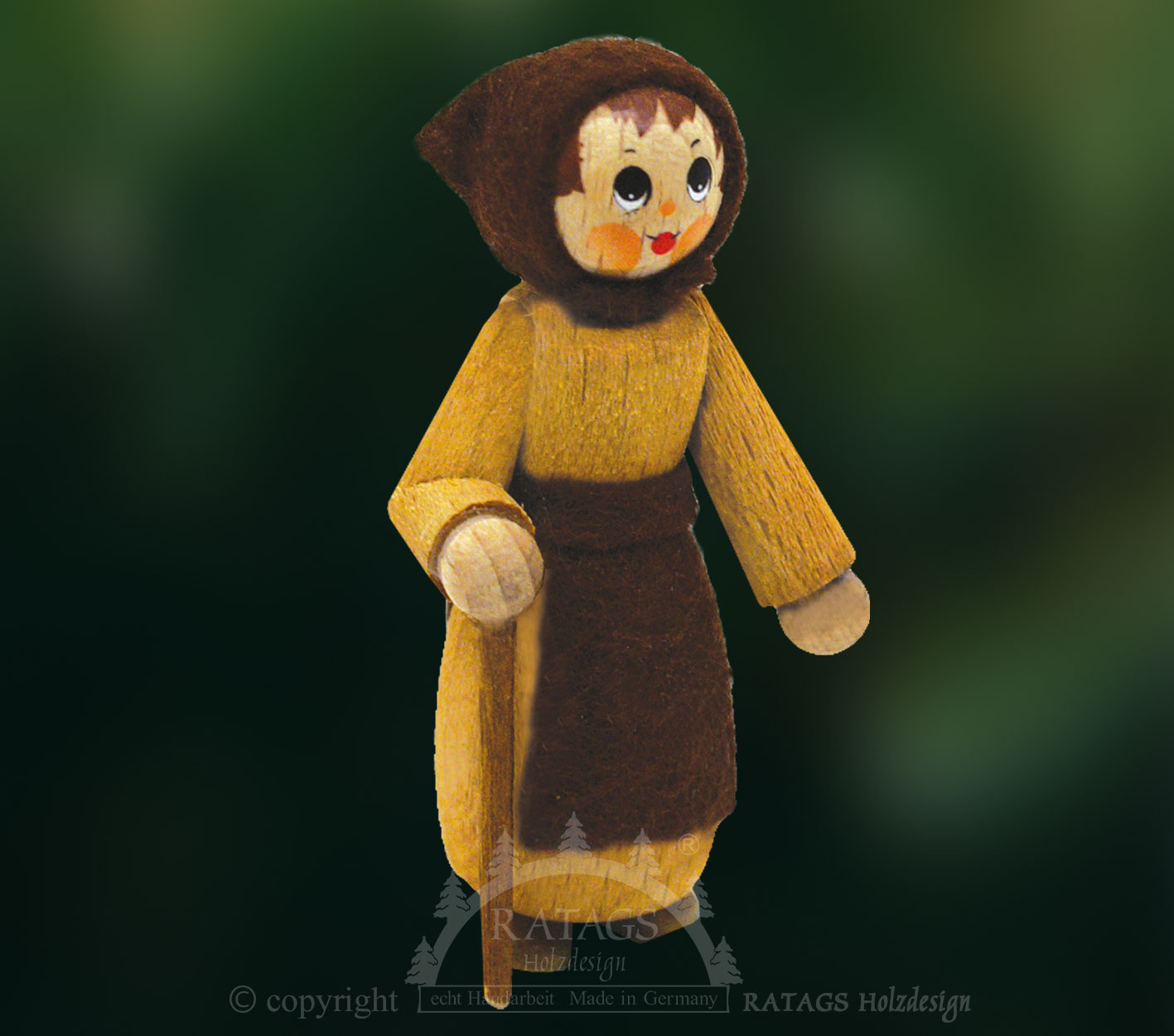 Figur, Waldfrau mit Stock, natur
