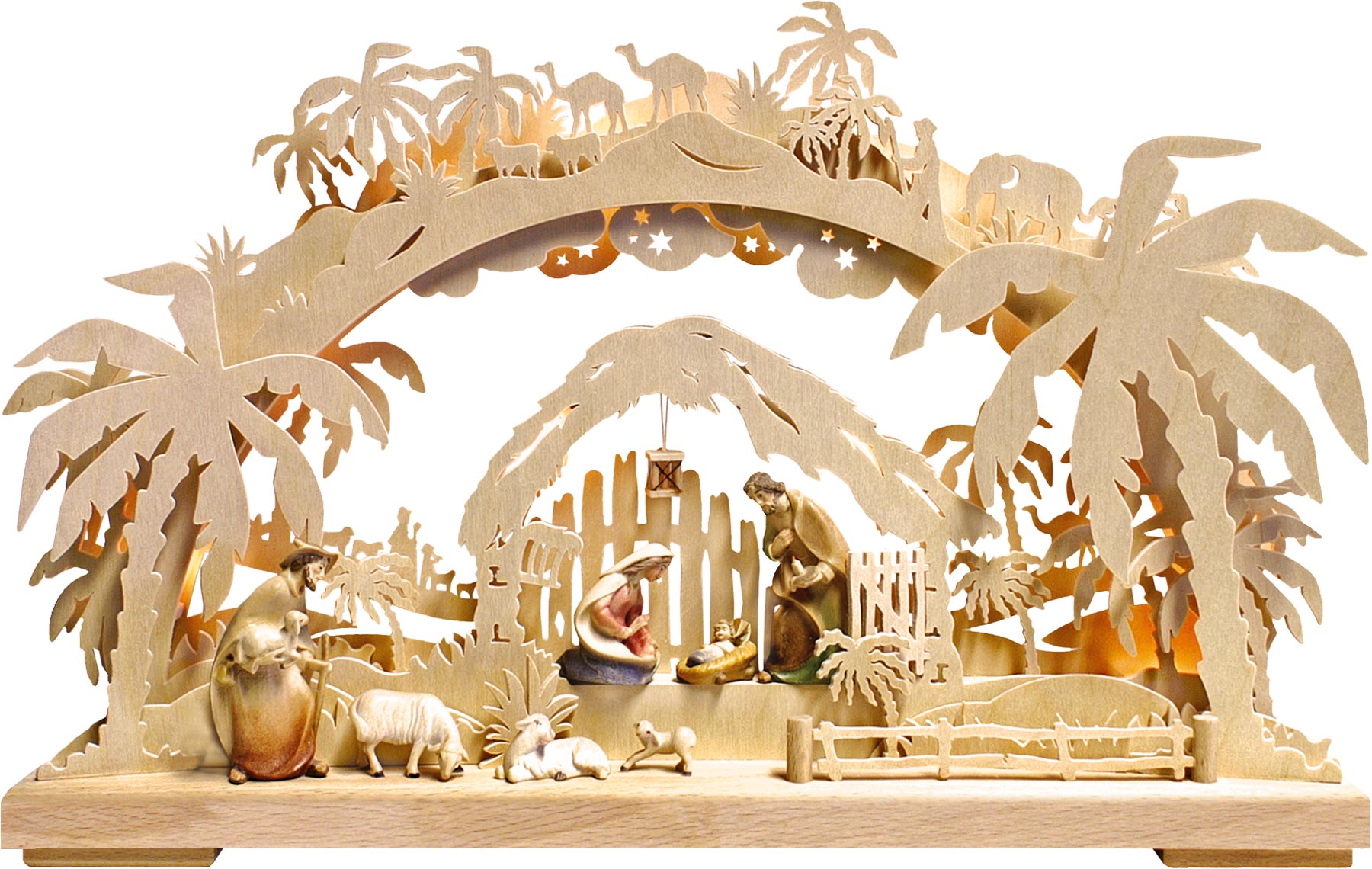 3D-Schwibbogen klein, Morgenland, Tiroler Figuren, farbig, ohne Könige