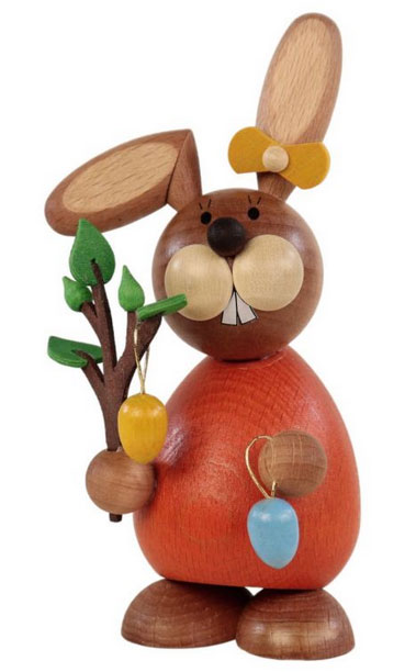 Osterhäsin stehend mit Frühlingszweig 12cm
