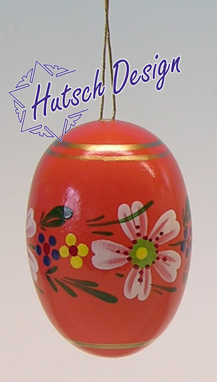 Osterei orange, 55 mm mit Blumen, handbemalt